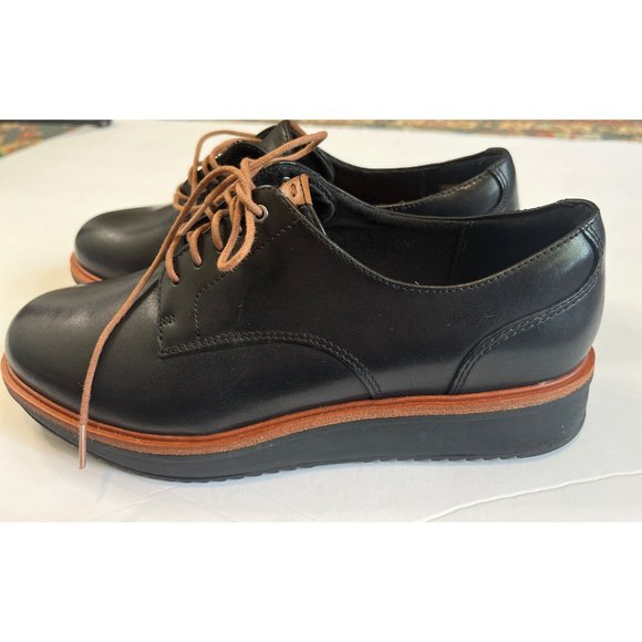 Clarks Teadale Rhea Womens 7M Leather Black Tan Lace Up Platform Oxford Shoes - Picture 4 of 16